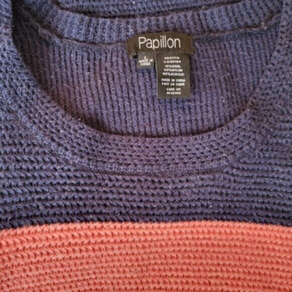 PAPILLON Apricot / Navy Stripe Sweater Sz Large - Picture 4 of 10